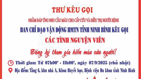 THƯ KÊU GỌI HIẾN MÁU TÌNH NGUYỆN